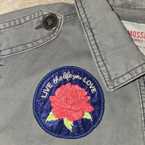 Mossimo Supply Co Denim Jacket XL Patches Button Front Casual Vintage Looks - Picture 2 of 10